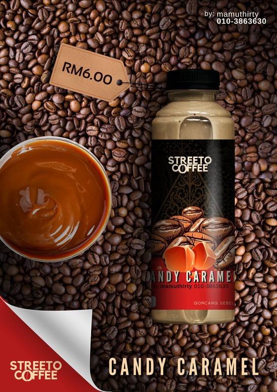 Streeto Coffee Candy Caramel bottle on coffee beans